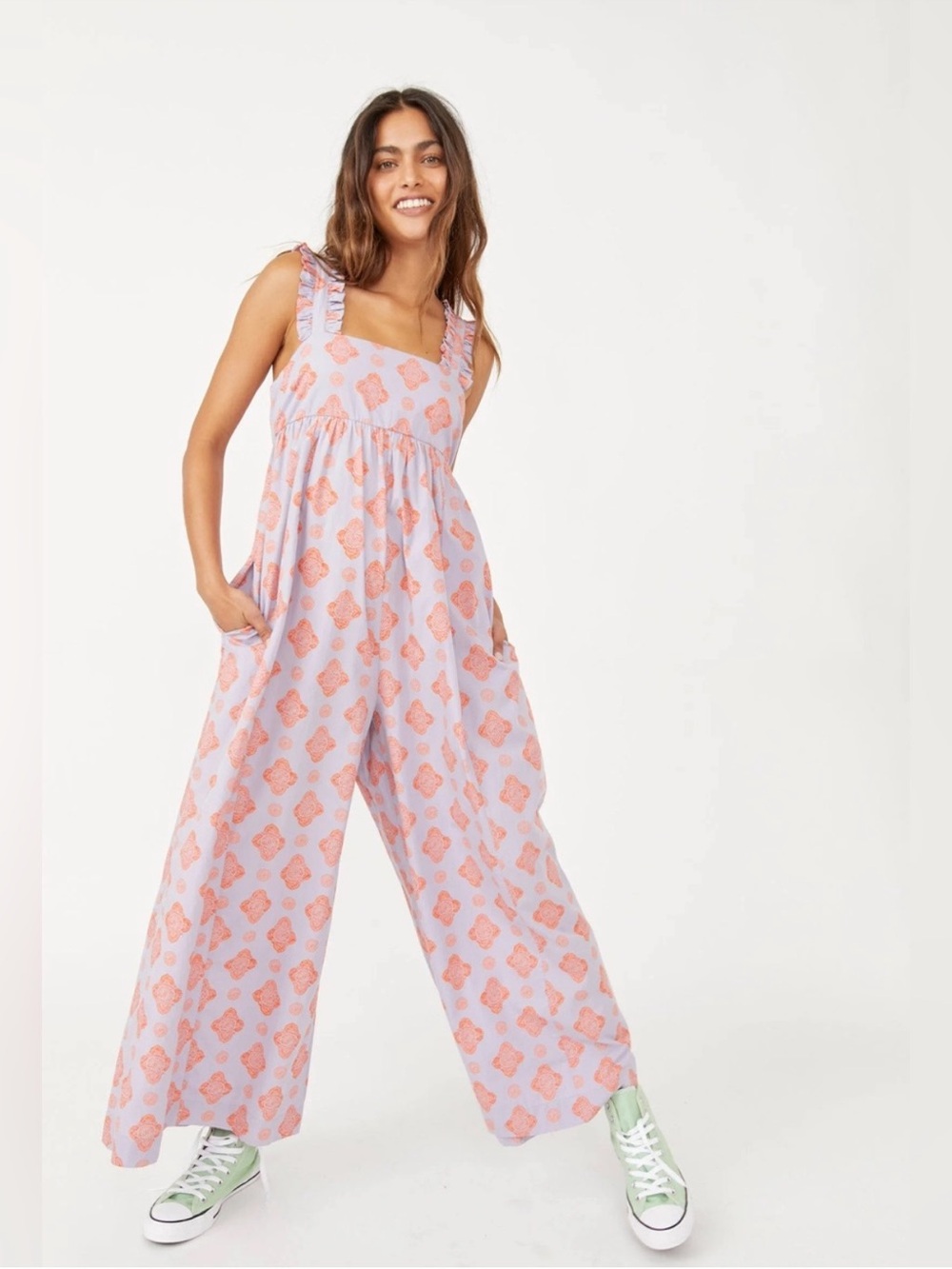 Free People katya Jumpsuit lavender with Coral Print